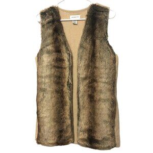 Liz Claiborne Faux Fur Trimmed Sweater Vest Size Medium Vintage 70s Style EUC